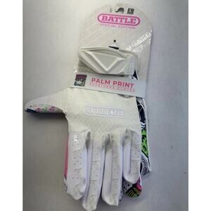 Battle Sports Adult Graffiti Triple Threat Football Gloves - White Size Large